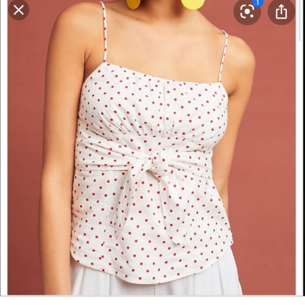 Anthropologie Cream and red polka dot tank
